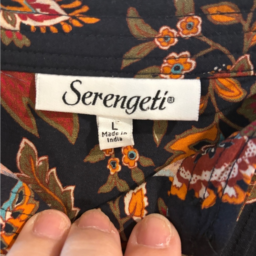 Serengeti Jacobean Floral Pintuck 3/4 Sleeve Cottagecore Romantic Dress Size L - Picture 4 of 11